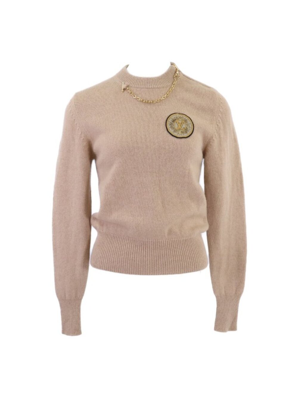 Louis Vuitton Chain Logo Patch Cashmere Long Sleeve Knit Sweater XXS